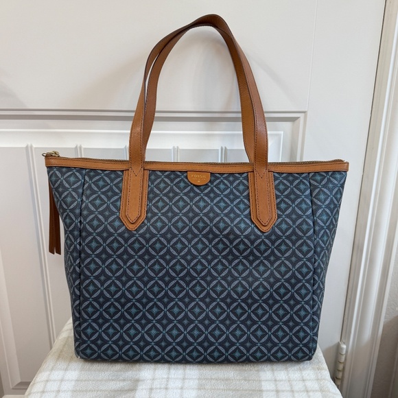 Fossil Large Sydney Shopper Tote- Blue Geometric Pattern - Picture 15 of 16